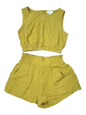 Mable Olive Green Cropped Tank Top and Shorts Set